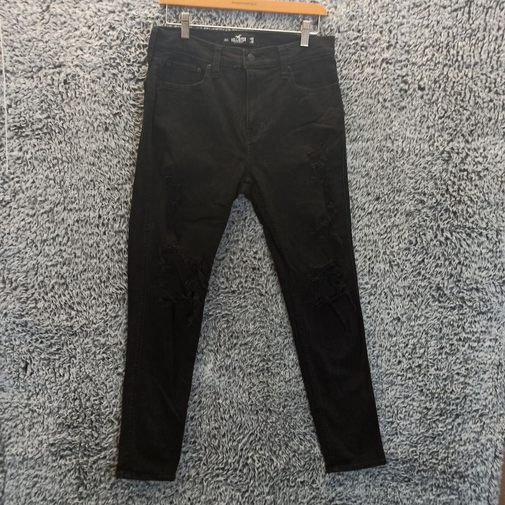 Hollister Jeans Men W32 L32 Black Destroyed Skinny Leg Taper Advanced Stretch